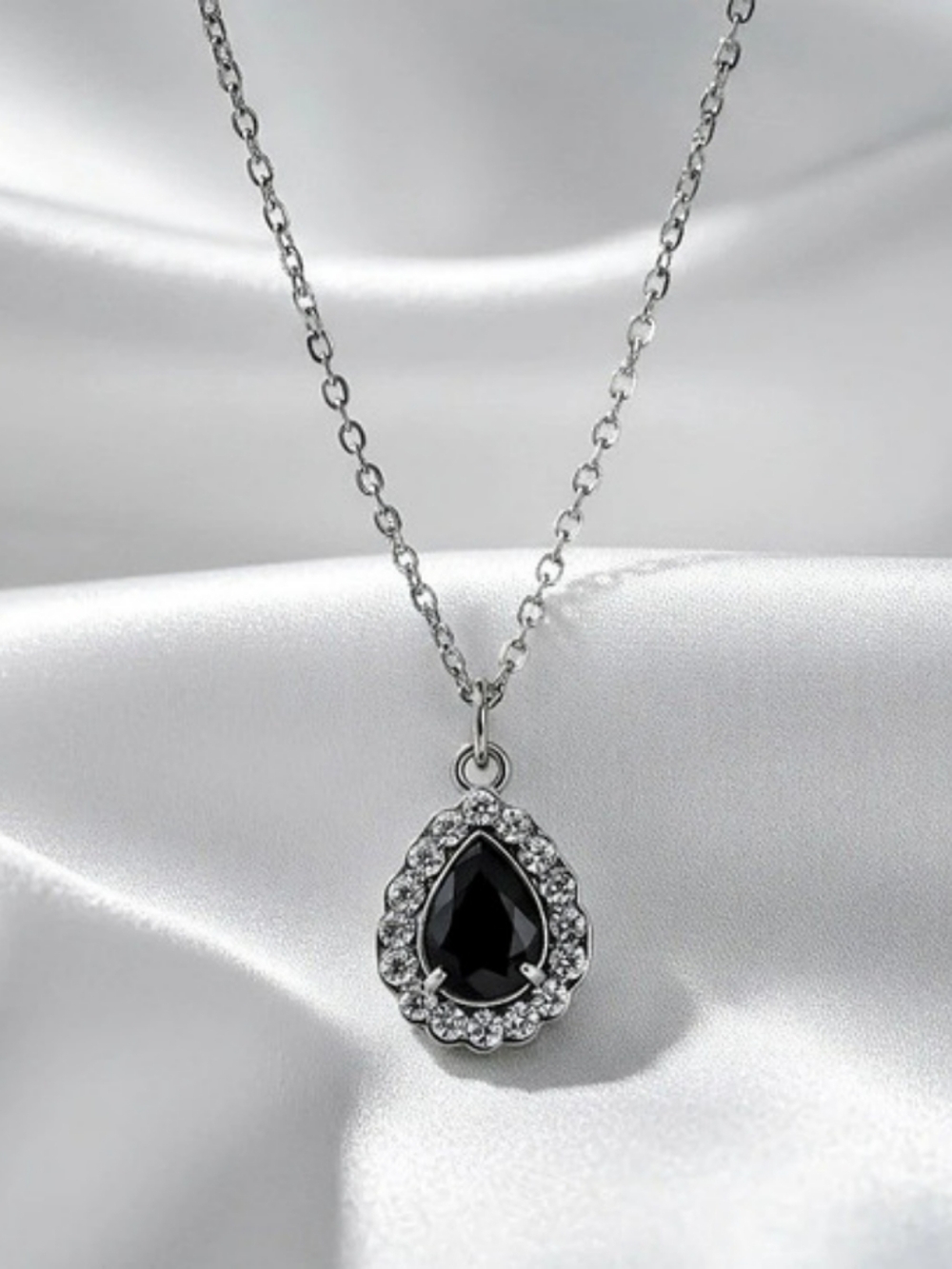 Teardrop Pendant Necklace in Silver & Black